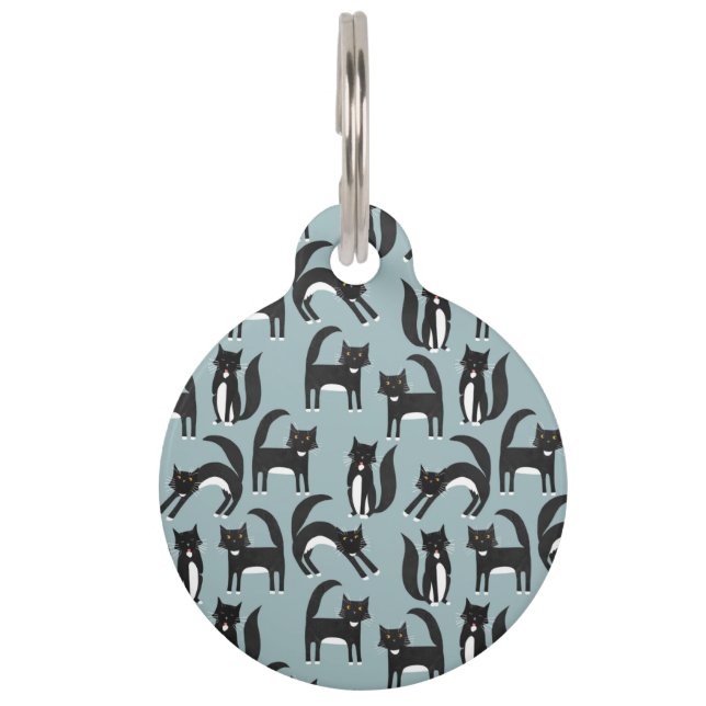Black and White Tuxedo Cat Pet ID Tag (Front)