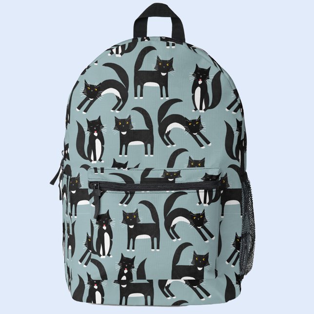 Black and White Tuxedo Cat Printed Backpack (Black and white tuxedo cat fun backpack for animal lovers)