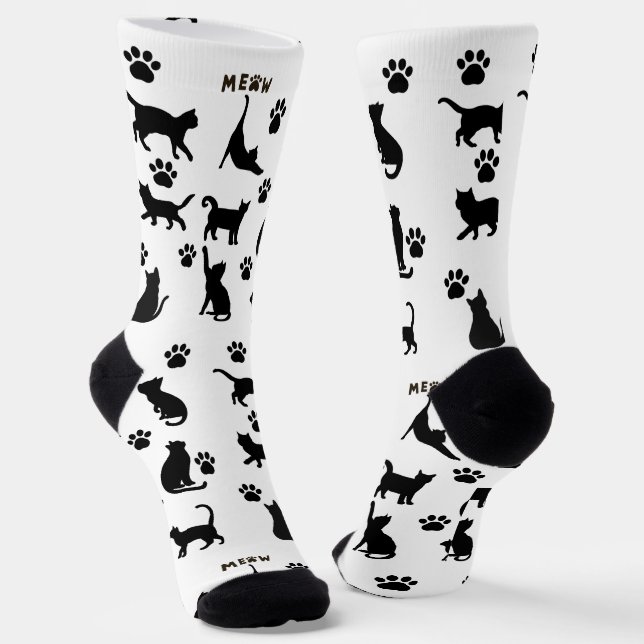Black and White Tuxedo Cat Socks Pattern Gift (Angled)