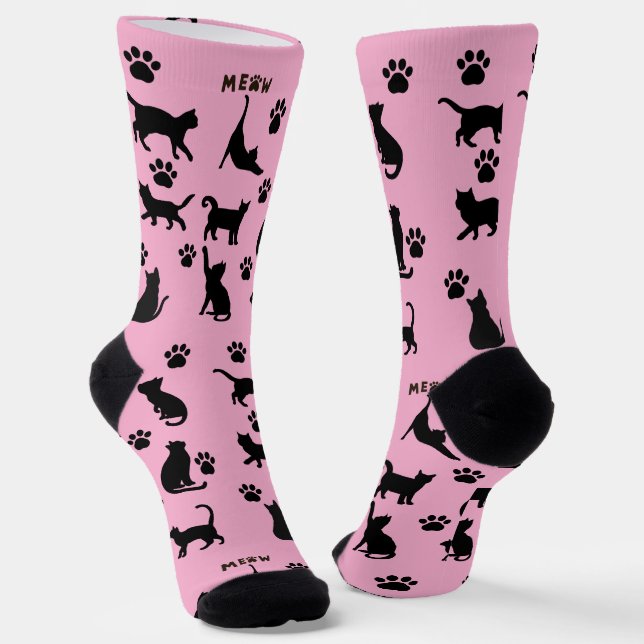 Black and White Tuxedo Cat Socks Pattern Gift (Angled)
