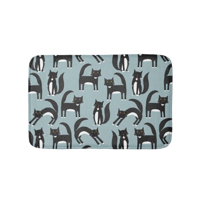 Black and White Tuxedo Cats Bath Mat (Front)