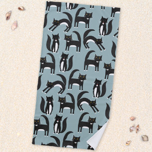 Black and White Tuxedo Cats Beach Towel