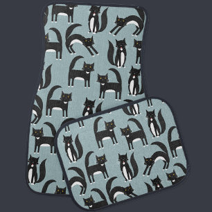 Black and White Tuxedo Cats Car Floor Mat