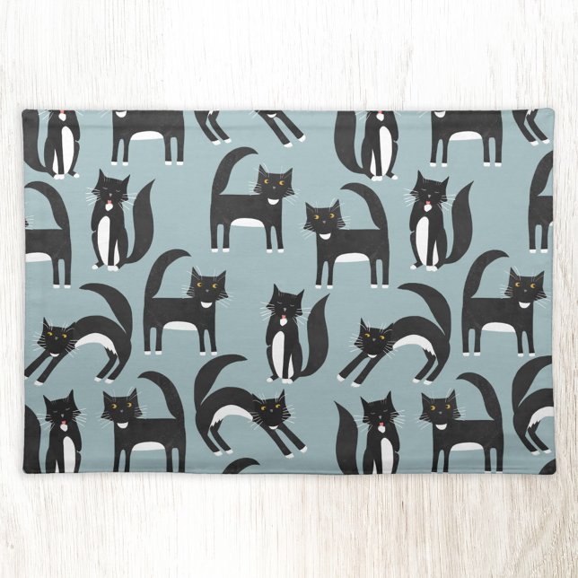 Black and White Tuxedo Cats Cloth Placemat (Black and white tuxedo cat cloth placemat)
