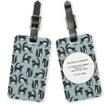Black and White Tuxedo Cats Custom Name Luggage Tag<br><div class="desc">Cute black and white tuxedo cats going about their business. A fun pattern on a mid blue background.
Change the text on the back with your own details.</div>