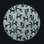 Black and White Tuxedo Cats Dart Board<br><div class="desc">Cute black and white tuxedo cats going about their business. An adorable pattern on a mid blue background.</div>