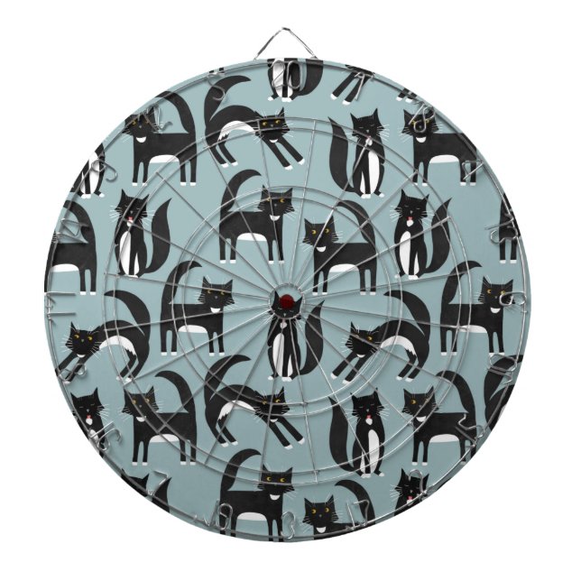 Black and White Tuxedo Cats Dart Board (Front)