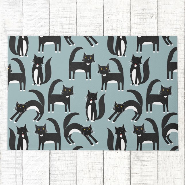Black and White Tuxedo Cats Doormat (Black and white tuxedo cat pattern doormat)