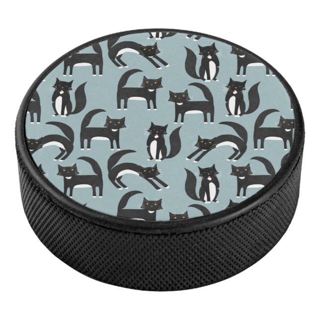 Black and White Tuxedo Cats Hockey Puck (3/4)