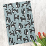 Black and White Tuxedo Cats Kitchen Towel<br><div class="desc">Cute black and white tuxedo cats going about their business. A fun pattern on a mid blue background.</div>