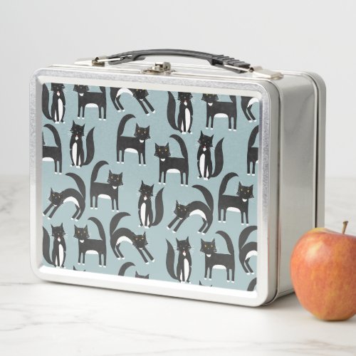 Black and White Tuxedo Cats Metal Lunch Box