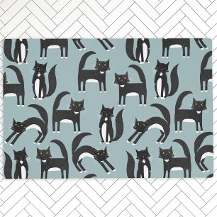 Black and White Tuxedo Cats Pet Food Mat