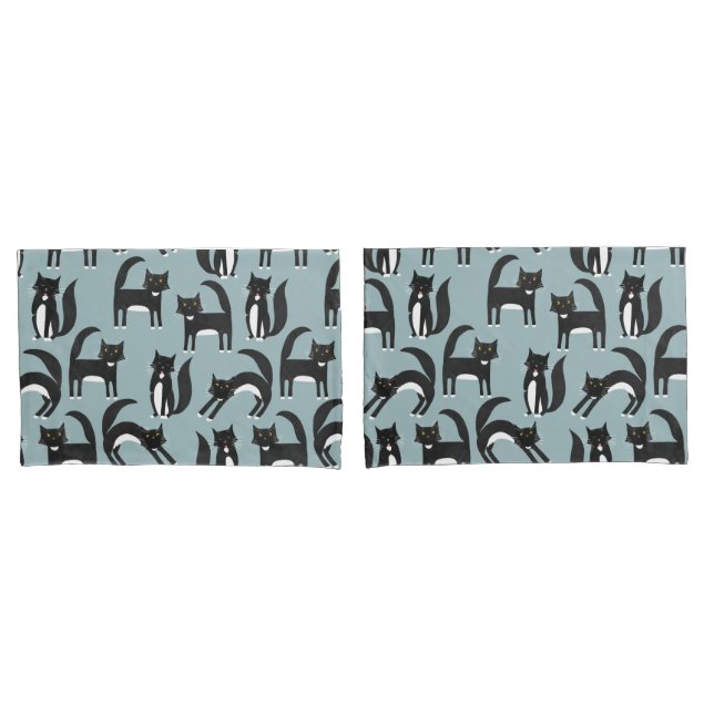Black and White Tuxedo Cats Pillow Case (Front-Set)