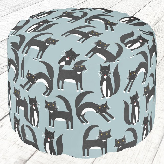 Black and White Tuxedo Cats Pouf (Black and white Tuxedo cat pouffe)