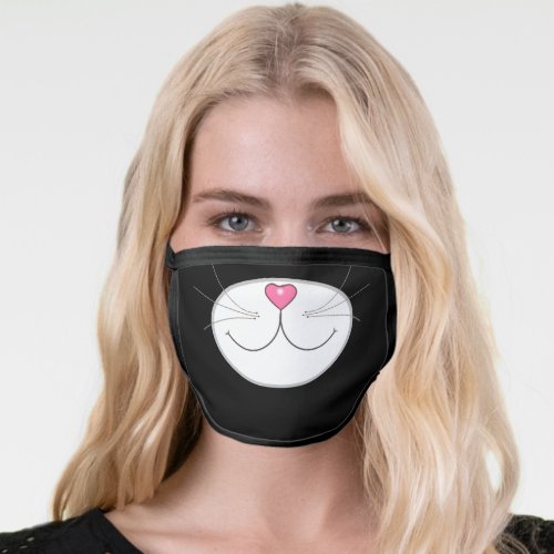 Black and white tuxedo kitty cat face mask