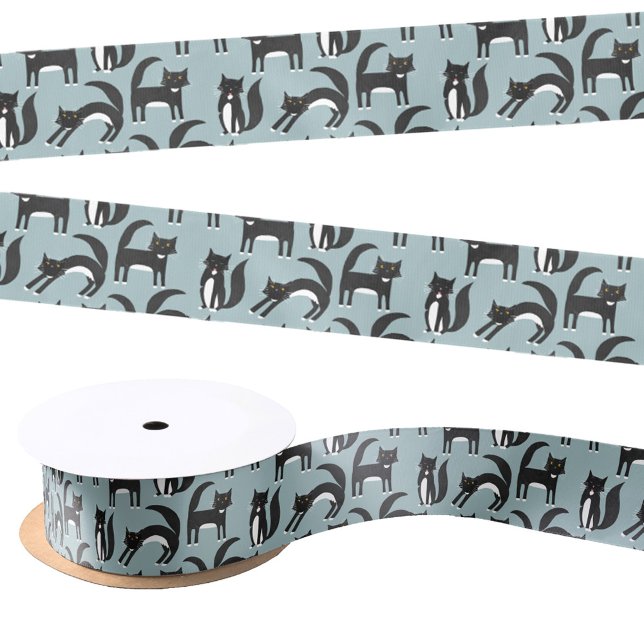 Black and White Tuxedo Kitty Cat Pattern Satin Ribbon (Black and white Tuxedo cat fun satin ribbon for animal lovers)