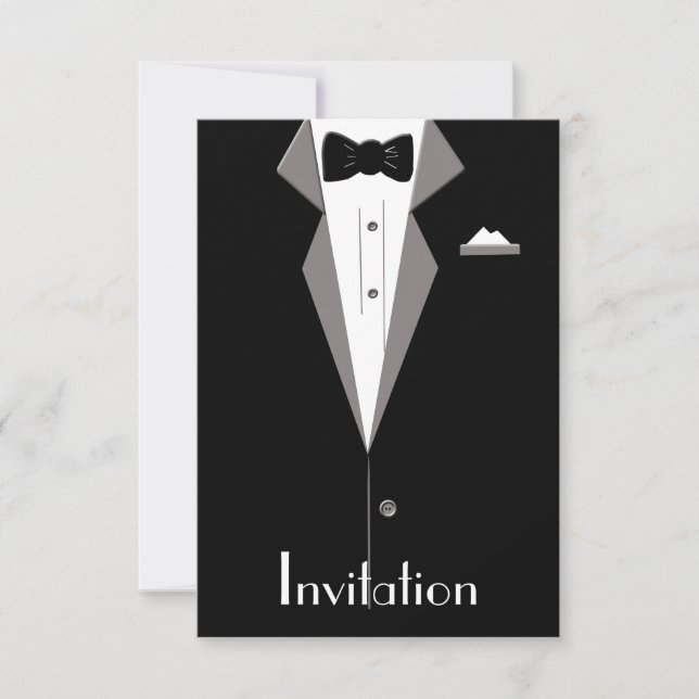 Black and White Tuxedo Suit Art Invitation Card (Front)