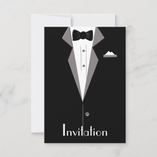 Black and White Tuxedo Suit Art Invitation Card Personalised Invites