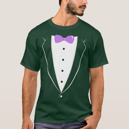 Black And White Tuxedo With Lavender Bow tie Novel T_Shirt