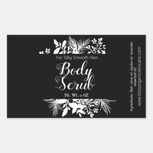 Black And White Twigs And Leaves Body Scrub Spa Rectangular Sticker