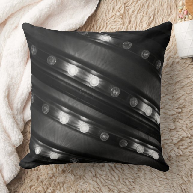 Black and White Twinkle Lights Throw Pillow (Blanket)