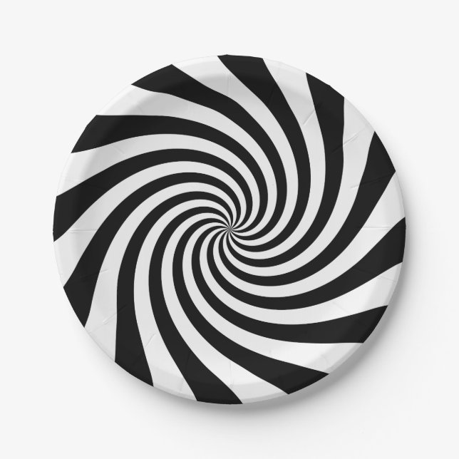 Black and White Twirl Pattern Paper Plates (Front)