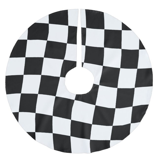 Black and White Twisted Checkerboard Brushed Polyester Tree Skirt (Front)