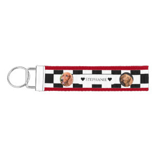 Black and White Two Custom Photo & Text Wrist Keychain