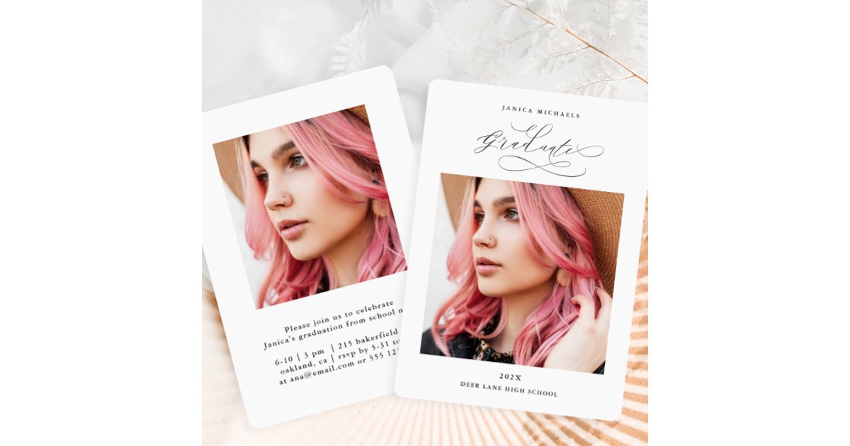 Black and White Two Photo Graduation Party Invitation | Zazzle