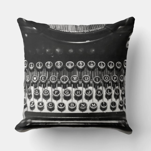 Black and White Typewriter Throw Pillow (Front)