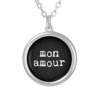 Black and White Typewritten Mon Amour Silver Plated Necklace