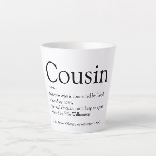 Black and White Typographic Cousin Definition  Latte Mug