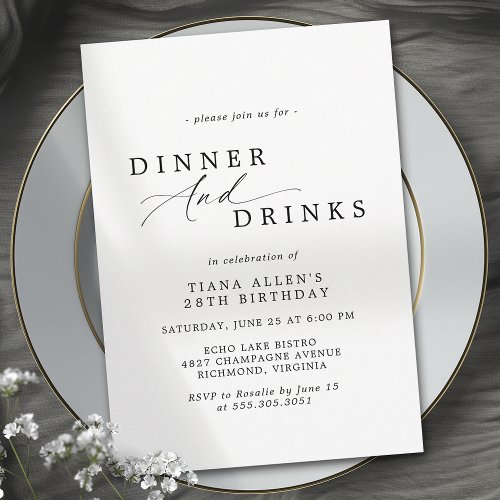 Black and White Typography Adult Birthday Dinner Invitation
