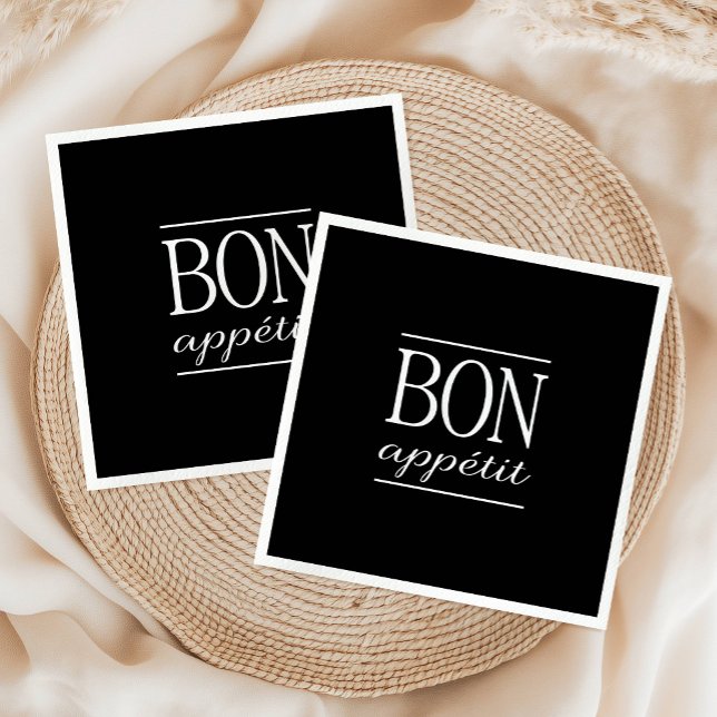 Black And White Typography BON APPETIT  Paper Napkins (BON APPETIT Black & White Kitchen Quote Typography Paper Napkins)