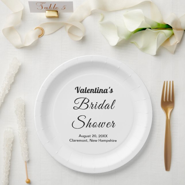 Black and White Typography Bridal Shower Paper Plates (Wedding)