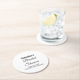 Black and White Typography Bridal Shower Round Paper Coaster