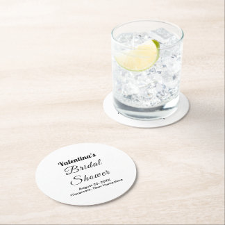 Black and White Typography Bridal Shower Round Paper Coaster