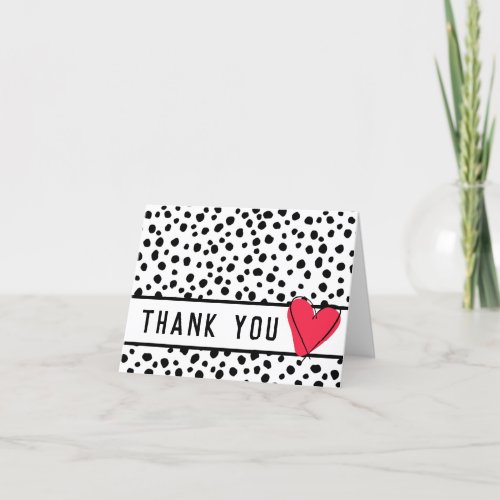 Black and White Typography Dalmatian Dot and Heart Thank You Card