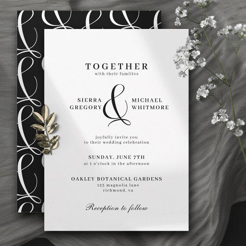 Black and White Typography Formal Classic Wedding Invitation