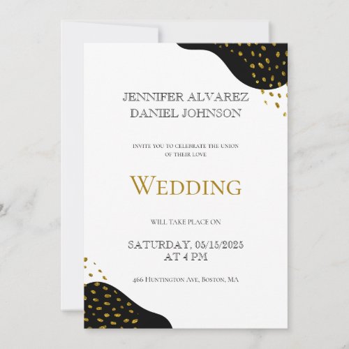 Black and White Typography Gold Confetti Wedding Invitation