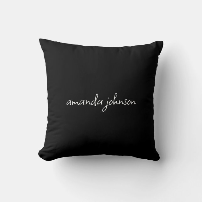 Black and White Typography Monogram Full Name Throw Pillow (Front)