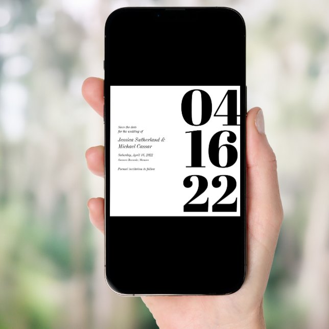 Black and White Typography Numeral Save the Date Invitation (Front Digital)