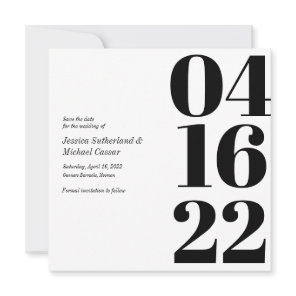 Black and White Typography Numeral Save the Date Invitation