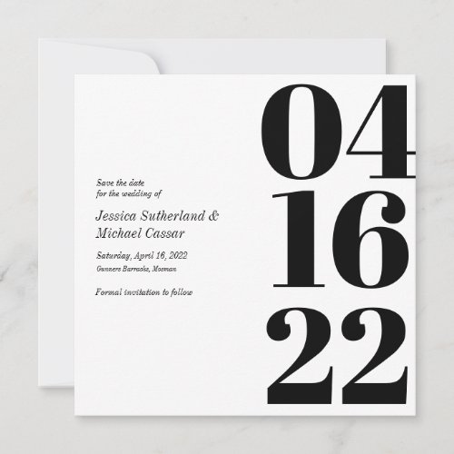 Black and White Typography Numeral Save the Date Invitation