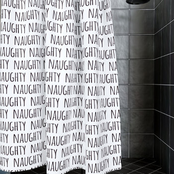 Black And White Typography Pattern Funny Naughty Shower Curtain by kissthebridesmaid at Zazzle