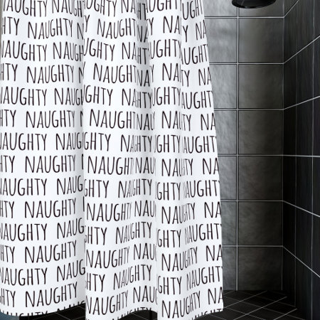 Black And White Typography Pattern Funny Naughty Shower Curtain
