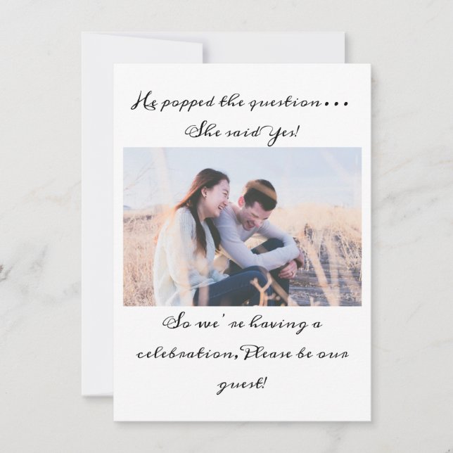 Black And White Typography Photo Engagement Party Invitation (Front)