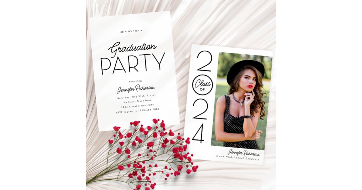 Black and White Typography Photo Graduation Party Invitation | Zazzle