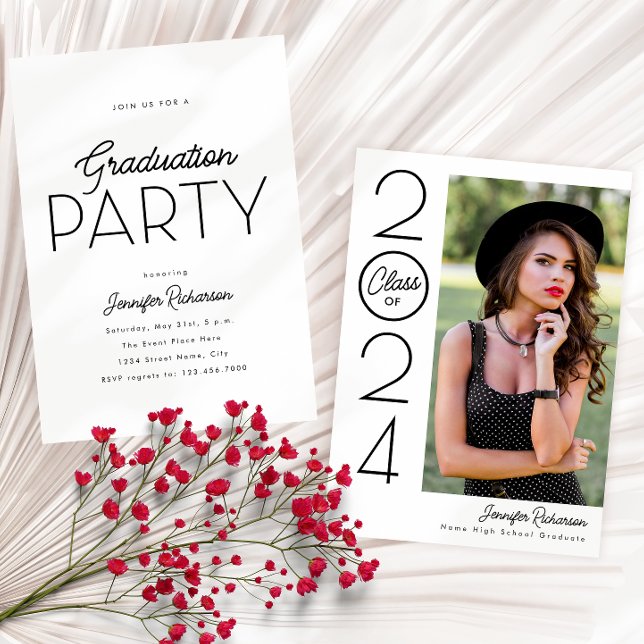 Black and White Typography Photo Graduation Party Invitation (Creator Uploaded)