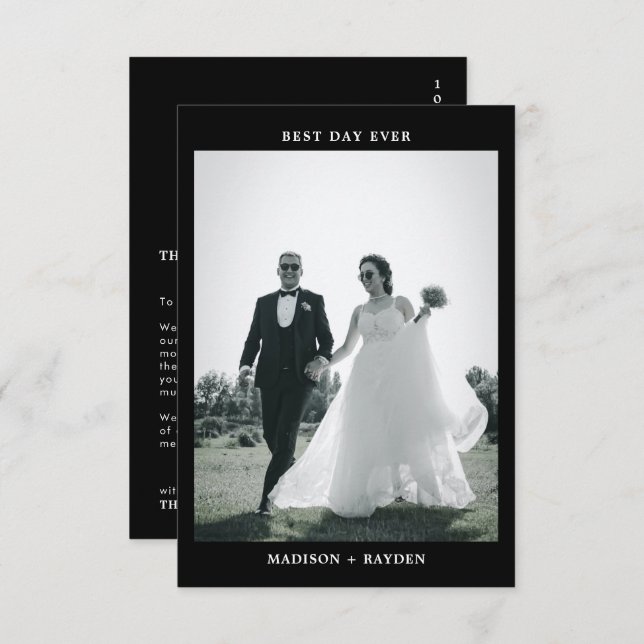 Black and White Typography Photo Wedding Thank You Card (Front/Back)